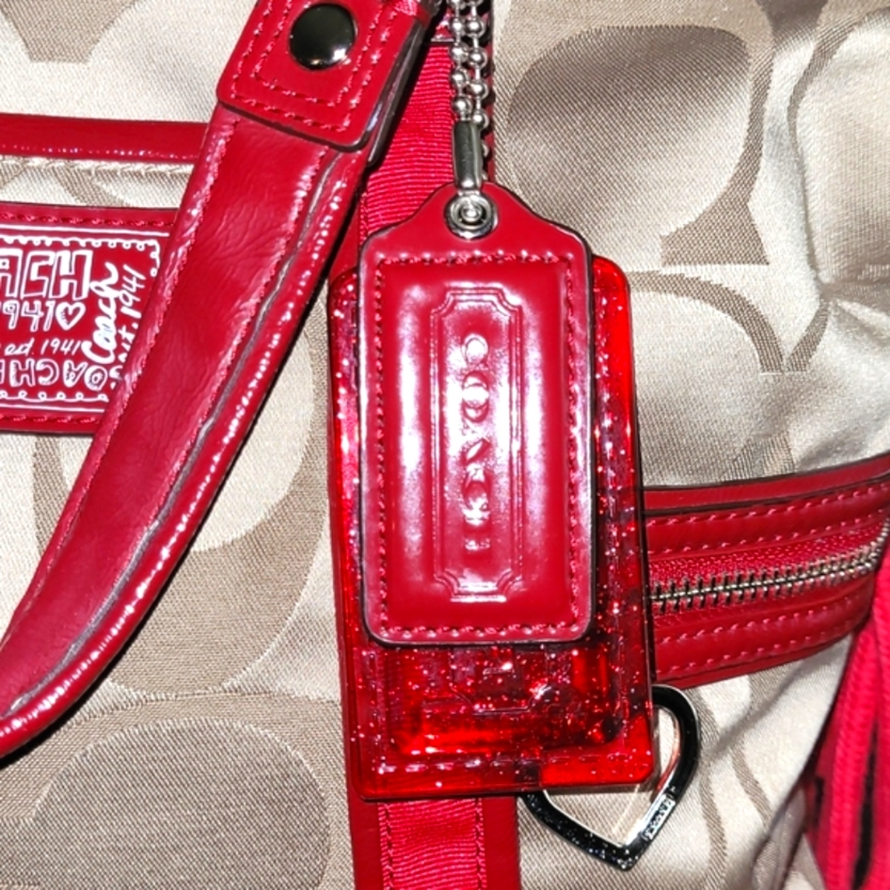 Coach Beige and Red Tote Bag - Picture 3 of 12